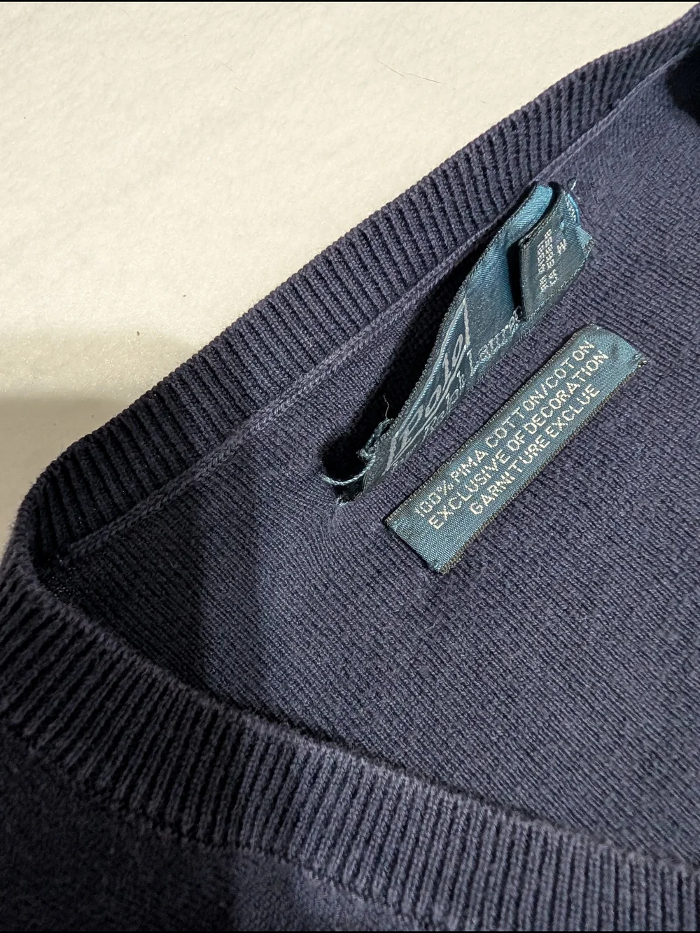 Polo by Ralph Lauren Men's Navy V-Neck Sweater with Red Pony Size Medium